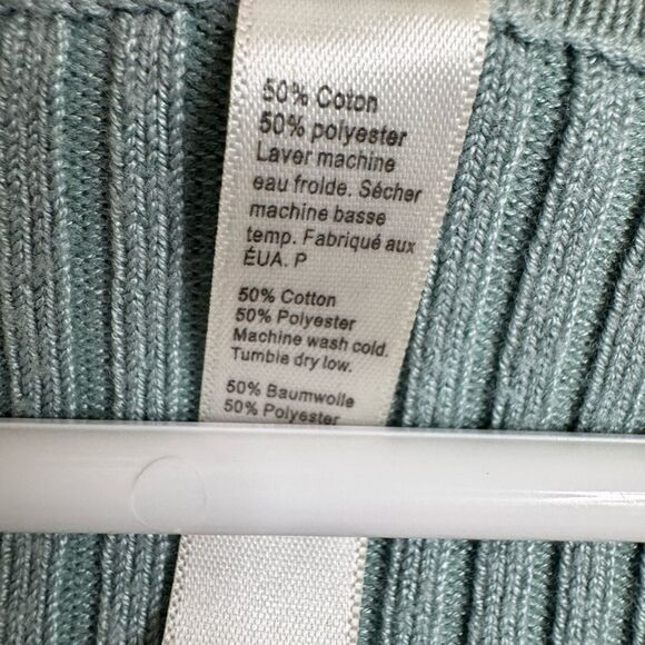 MaxMara Women’s Small Ribbed Scoop Neck Long Sleeve Top Teal Blue Made in USA - Picture 4 of 5